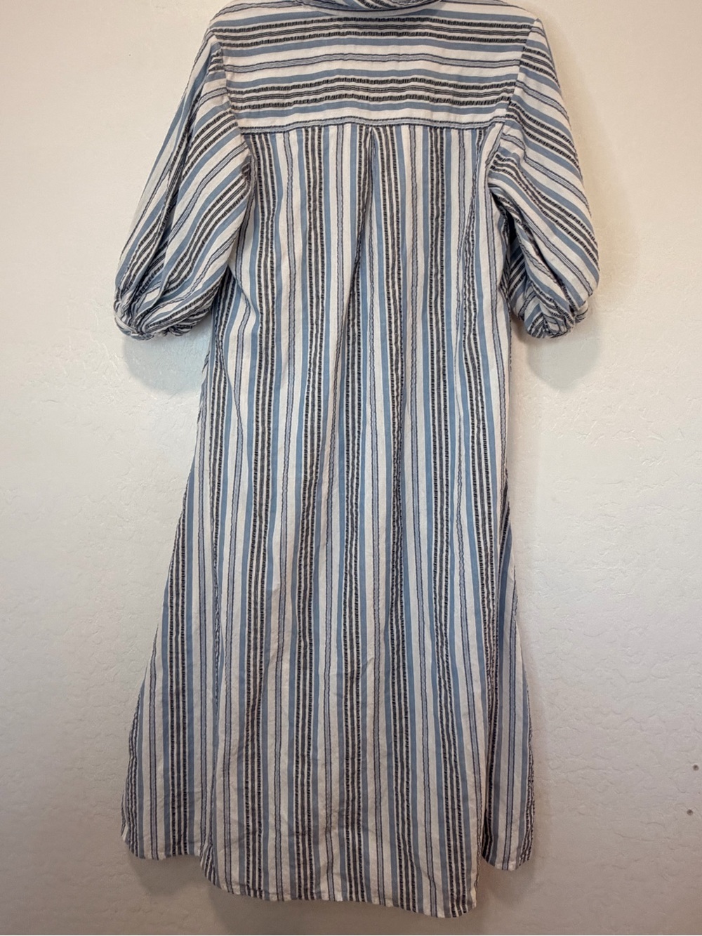 Anthropologie Maeve Blue White Striped Midi Shirt Dress large cotton collared - Picture 6 of 7